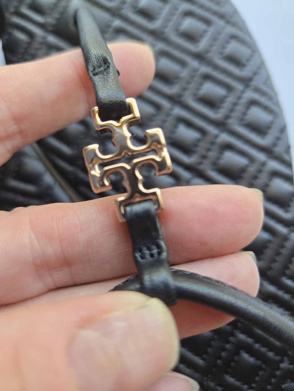 TORY BURCH Marion Quilted T-Strap Flat Sandals with Gold Logo Accent - Picture 6 of 13
